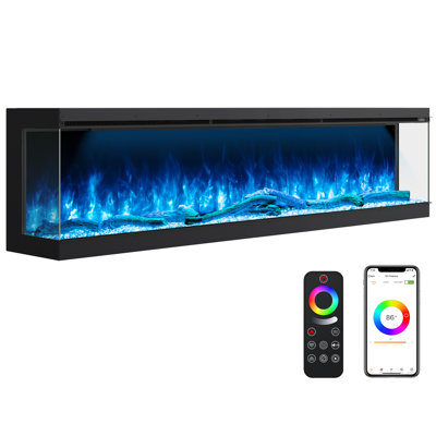 80 Inch 3 Sided Smart WiFi Electric Fireplace Insert with 251 RGB Flame Colours, Recessed Heater, App & Remote Control, 750W/1500W Dual Heat for Large Room up to 400 sq ft, ETL Certified