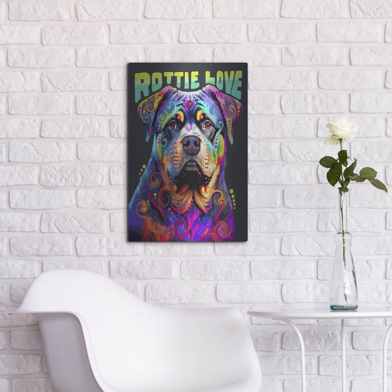 Art mural en métal Winston Porter «Rottie Love» par Dean Russo, H 24 po x l 16 po