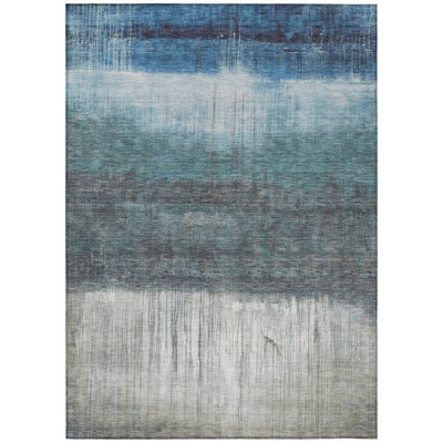 5' X 8' Blue And Gray Abstract Washable Indoor Outdoor Area Rug