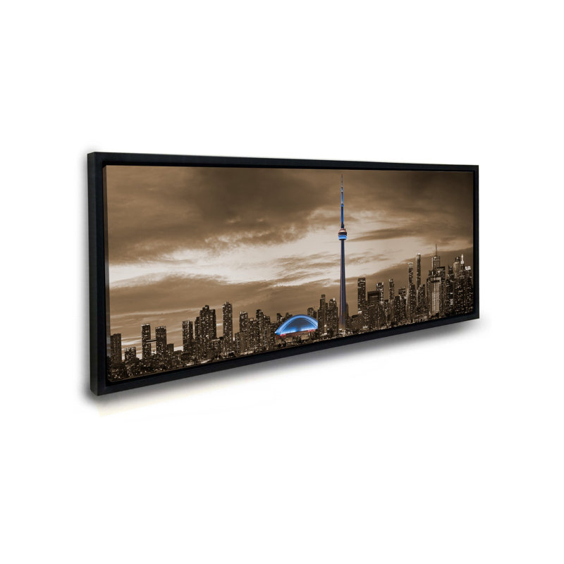 Toronto en sépia - impression, Cadre flottant noir, H 27 po x l 75 po x P 4,25 po