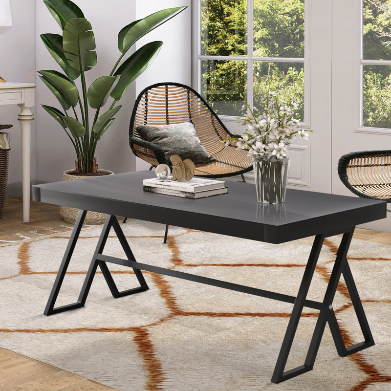 High Gloss Tempered Glass Coffee Table with Geometric V-Shaped Metal Legs, Modern Minimalist Rectangular Living Room Center Table