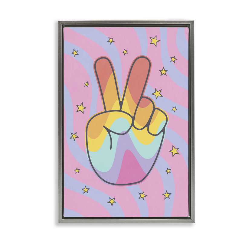 «Groovy Peace» par Nataly White, Cadre flottant gris lustré, H 31 po x l 21 po
