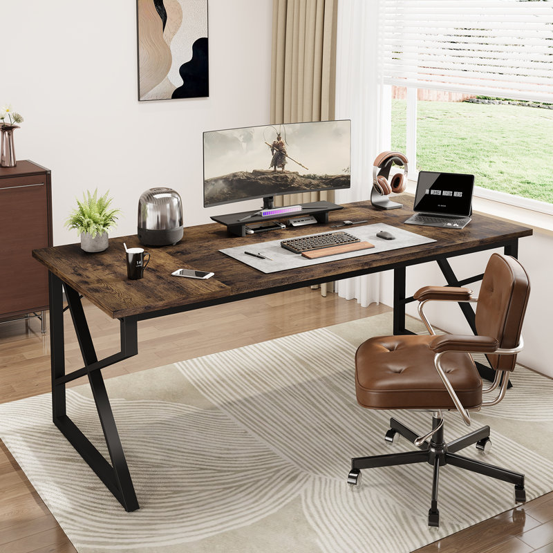 Vividwood 70.9-Inch Executive Desk, Heavy Duty Industrial Home Office Desk with Easy Assembly, Modern Large Computer Desk for Home Office, Study & Apartments, 500 lbs Capacity