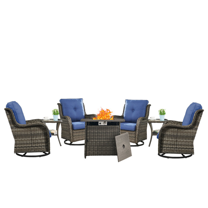 Carolina 4 - Person Outdoor Seating Group With Fire Pit, Blue