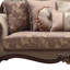 Canapé de 88 po en velours beige à motif floral avec coussins décoratifs et pattes brunes