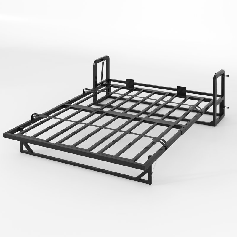 Structure de lit verticale avec support à lattes en métal, mécanisme de pliage à gaz et sangles de retenue du matelas, Queen