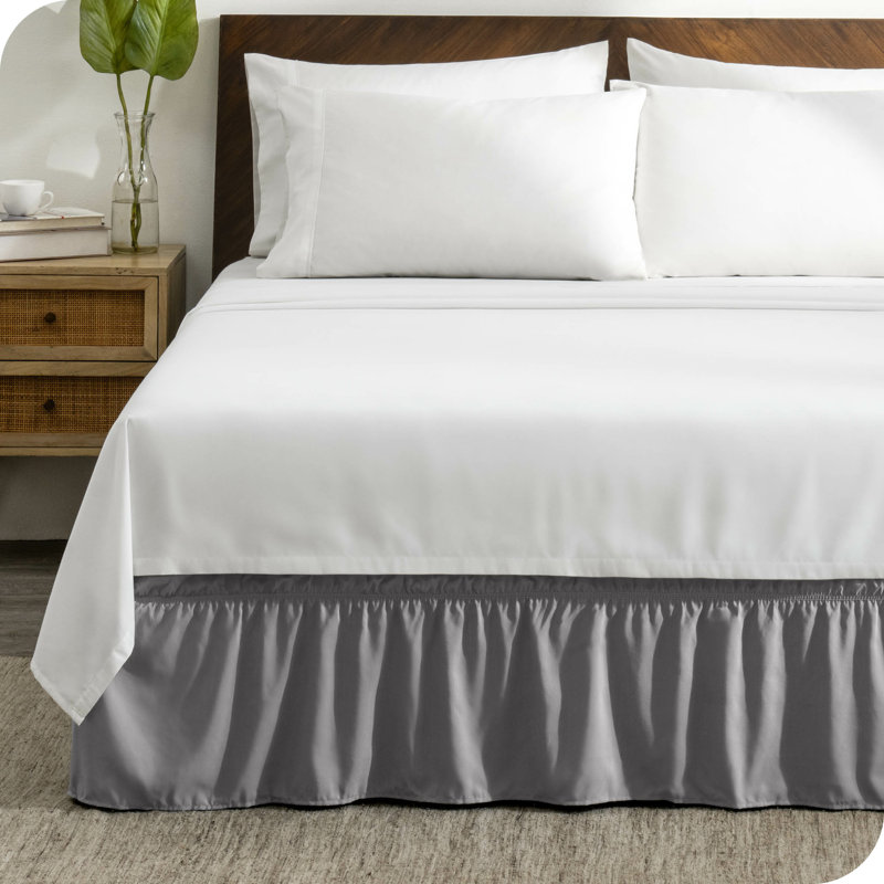 Light Gray Twin XL Adjustable Ruffled Polyester Bed Skirt