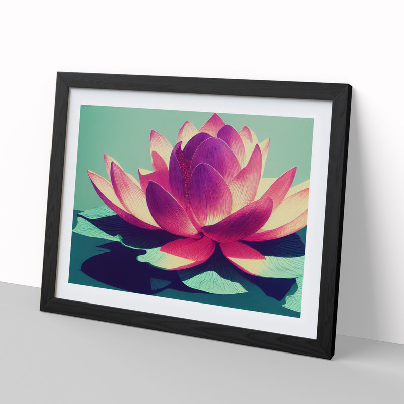 Flowing Lotus Flower - Framed Print, Black, 46cm H x 64cm W x 2cm D