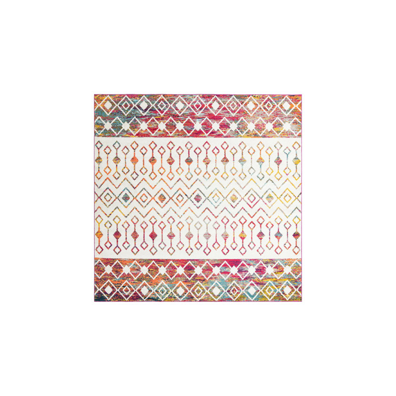 Somerville Geometric Indoor Rug, Square 10', Ivory/Red