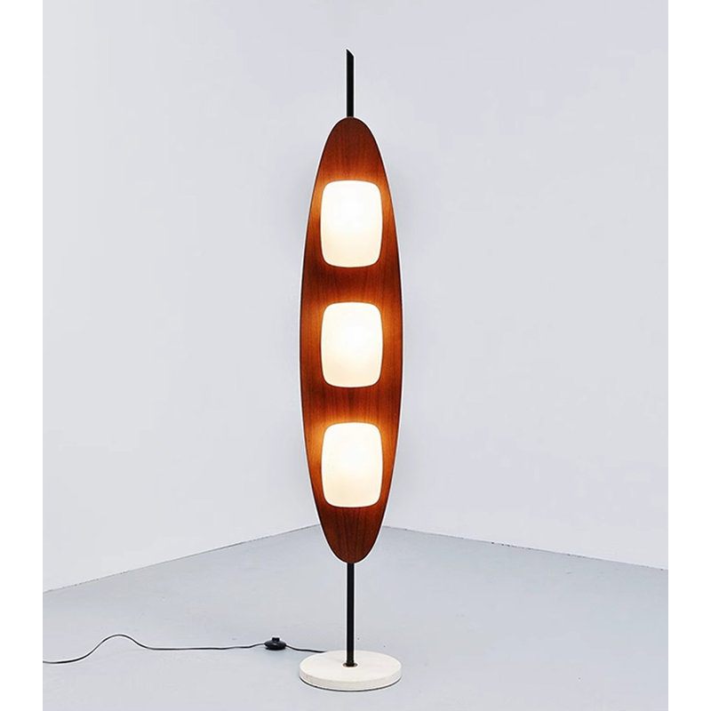 Vertical Oval Wood Panel Three Light Floor Light Fixture