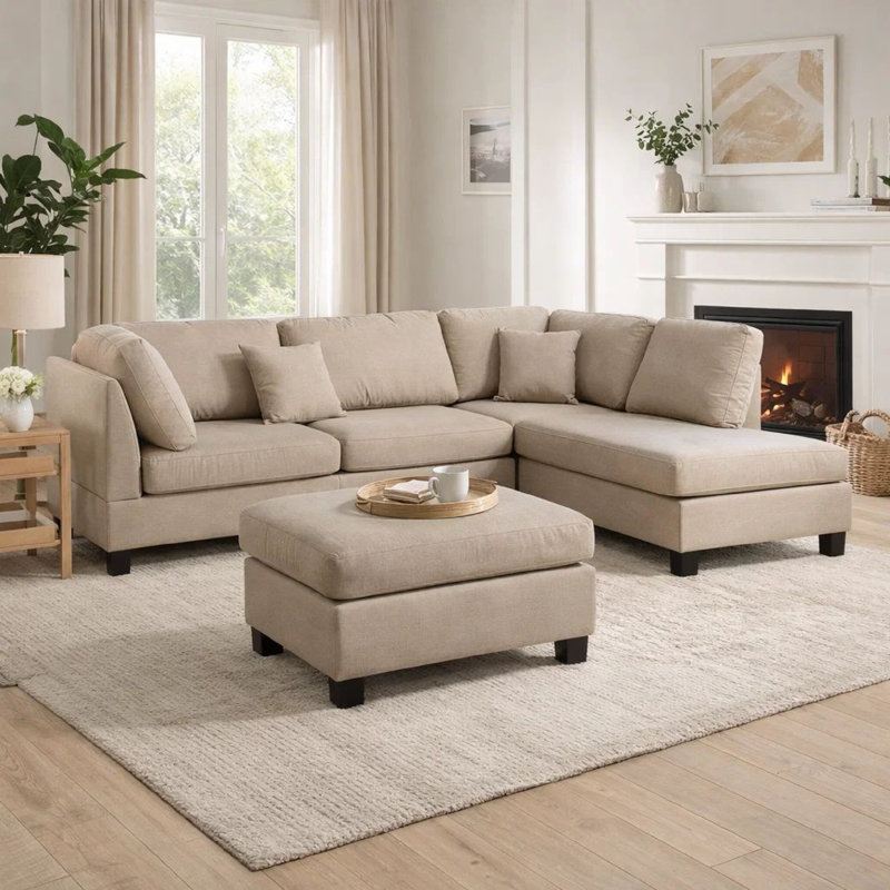 Safeer Upholstered L-Shaped Sectional Reversible, Sand Beige
