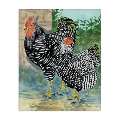 Art traditionnel sur toile, "Traditional Rooster pair" par Melissa Wang