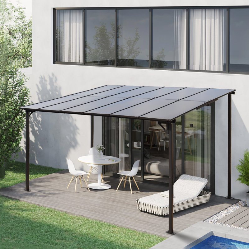 Outdoor Pergola Gazebo Awing Polycarbonate Wall-Mounted, 10' x 14'