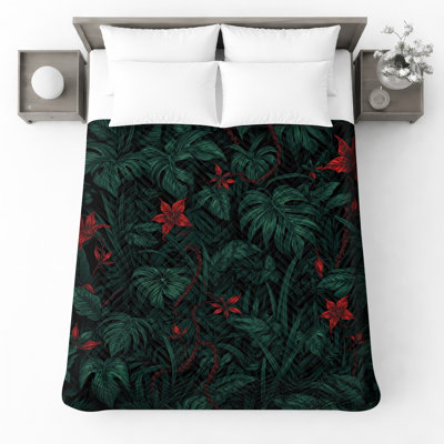 Dense Tropical Foliage Quilted Bedspread All Sizes