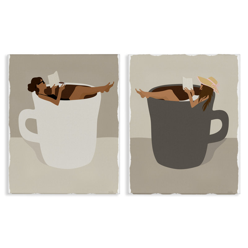 «Reading & Morning Coffee», ensemble d'art mural sur toile 2 pièces, design par Natalie Carpentieri, H 24 po x l 60 po
