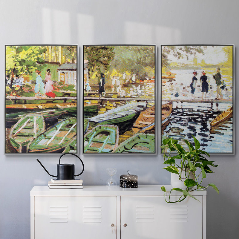 Monet, reproduction sur toile 3 pièces, H 36 po x l 75 po x P 2 po, Argent