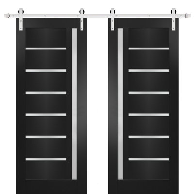 Portes de grange intérieures en verre givré Quadro avec ensemble de quincaillerie d'installation