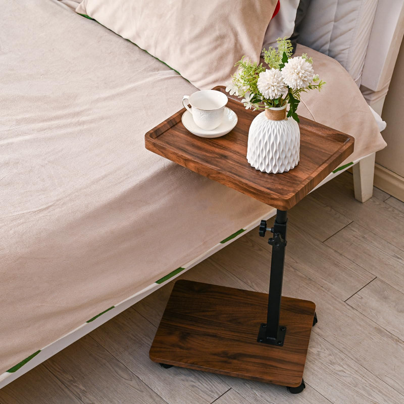 C Table End Table Adjustable Height,C Shaped End For Couch,Snack Tables,360°Swivel TV Tray Sofa Table,Tables That Slide Under,Coffee Sidetable, Walnut Color