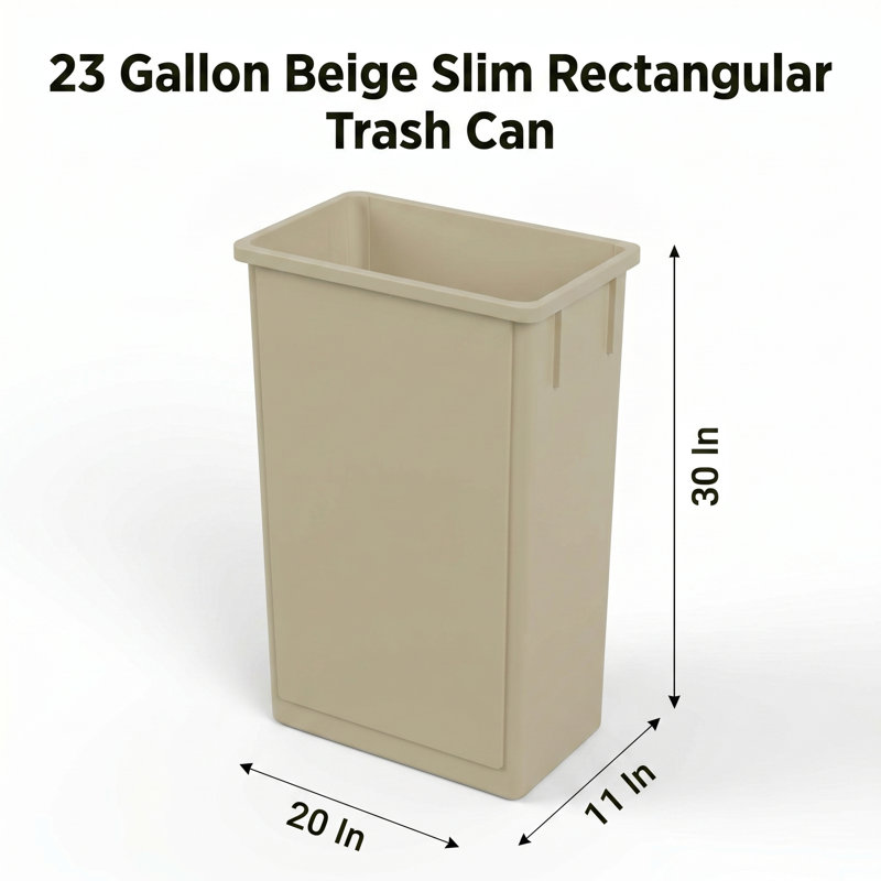 Poubelle rectangulaire en plastique 23 "avec conduit d'aération, Beige