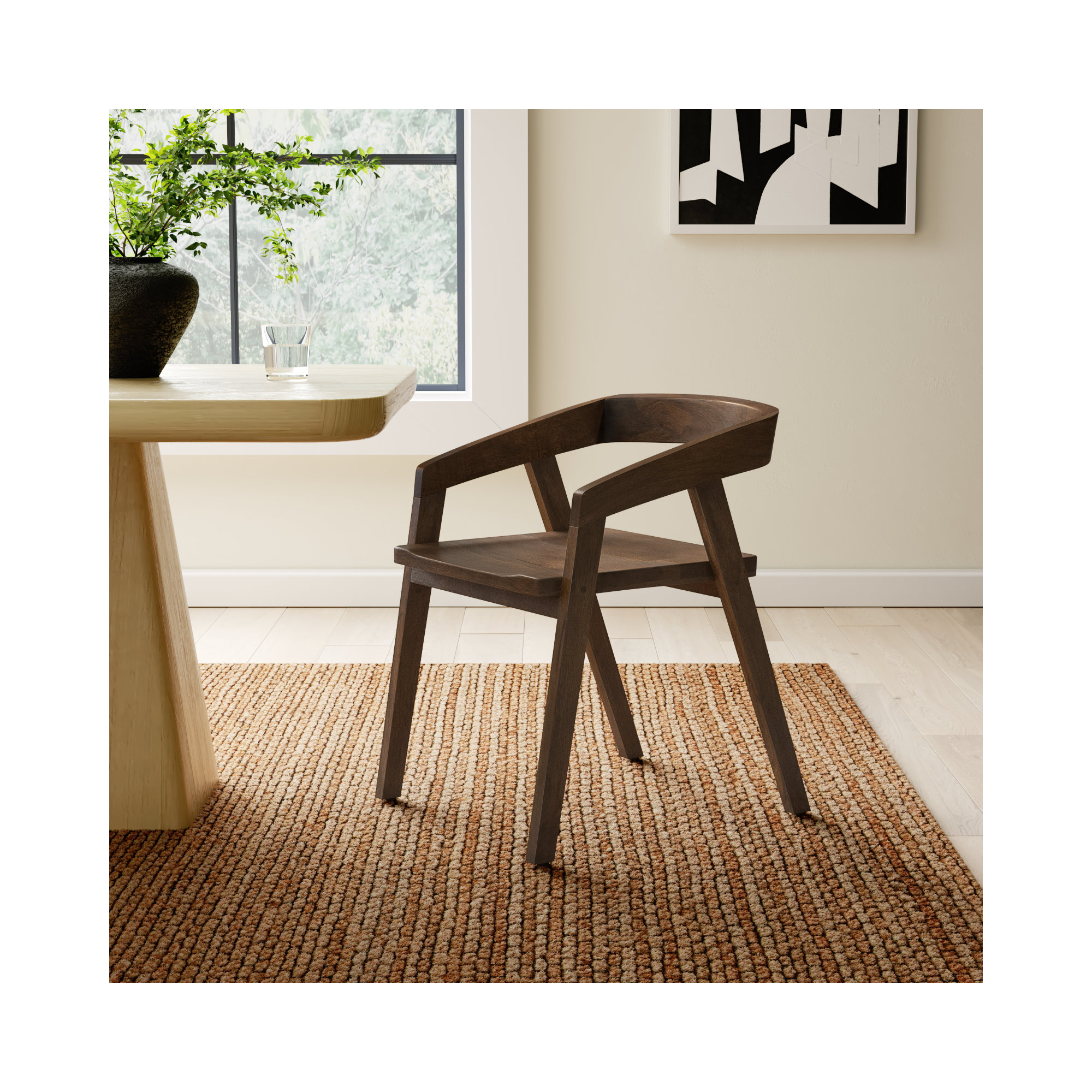 Dey Solid Wood Slat Back Arm Chair in Dark Brown