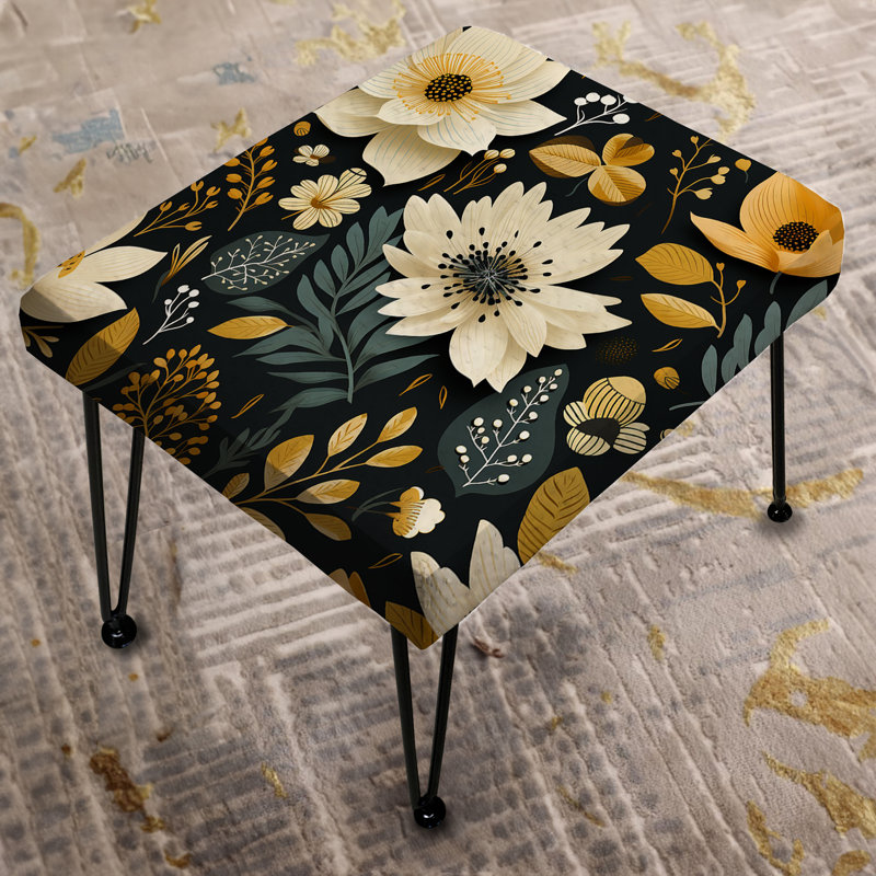 Nostalgia Beige And Green Floral Pattern Delight - Floral Rectangle Ottoman