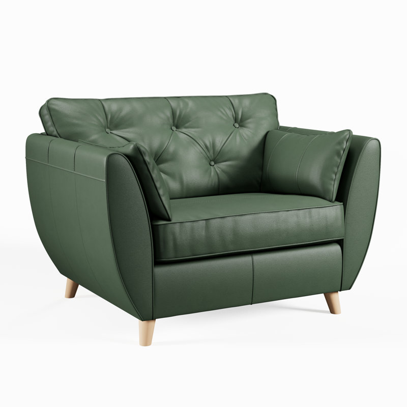 Marylin Leather Snuggle Chair, Light Wood, Hunter Green