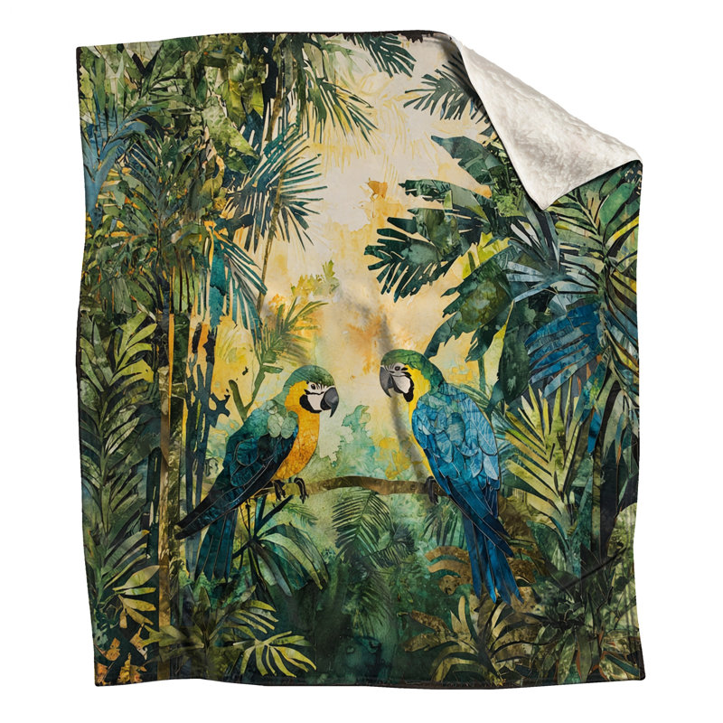 Couvertures de perroquets tropicaux dans la jungle, L 60 po x H 80 po