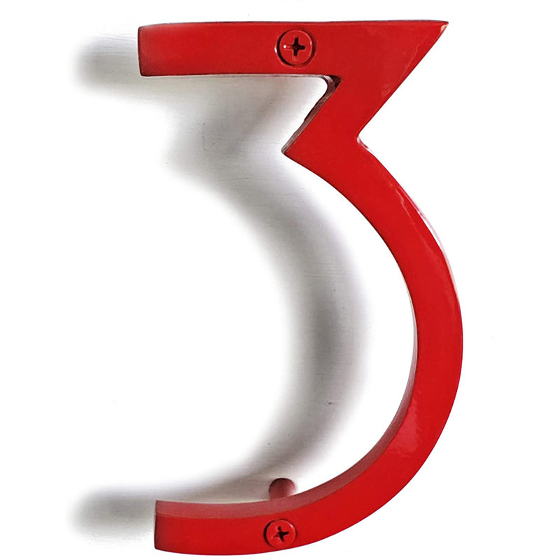 Numéro de maison en métal flottant, 3, 6", Rouge