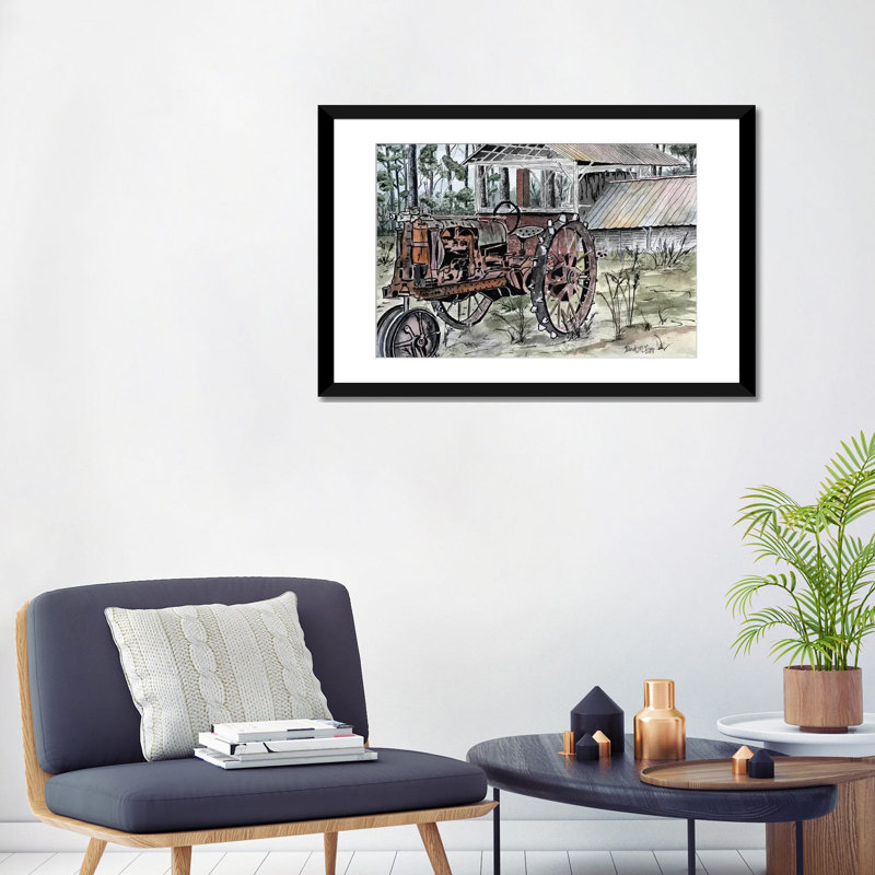 « tracteur de ferme » non disponible sur toile, H 16 po x l 24 po x P 1 po, Papier d'art encadré noir, Blanc
