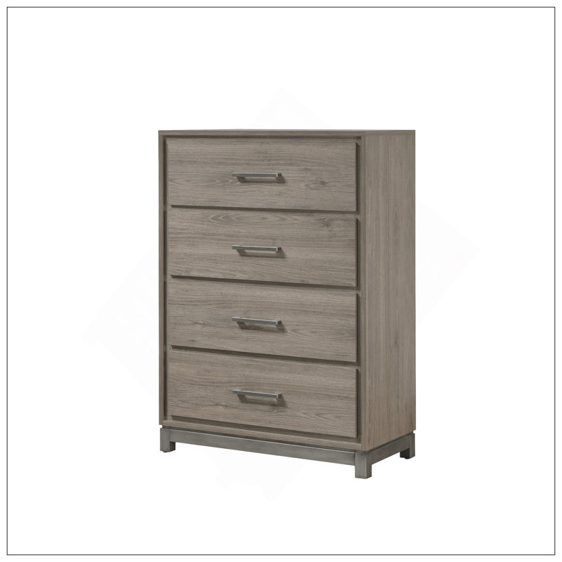 Commode de rangement contemporaine à 4 tiroirs 1Pc, Brun / Gris