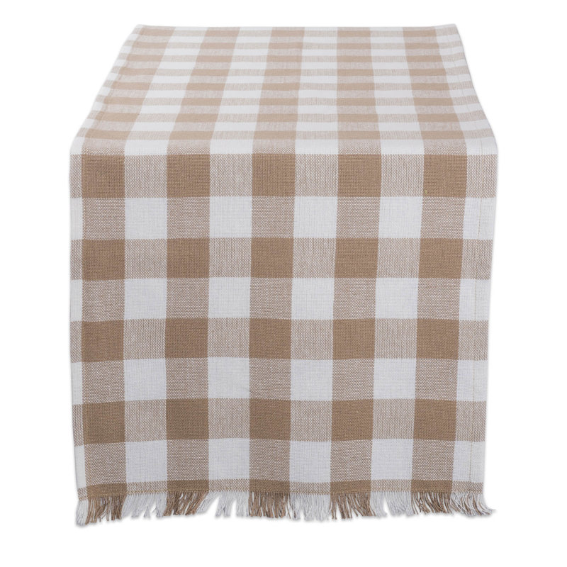 Laszlo Gingham 100% Cotton Table Runner, 14" L x 72" W, Stone Brown