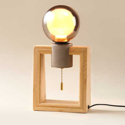 Rustic Solid Wood Table Lamp, 1 G125 Bulb (1800K Soft White) Included, Ideal for Living Rooms, Bedrooms & Bedside Tables - Plug - in