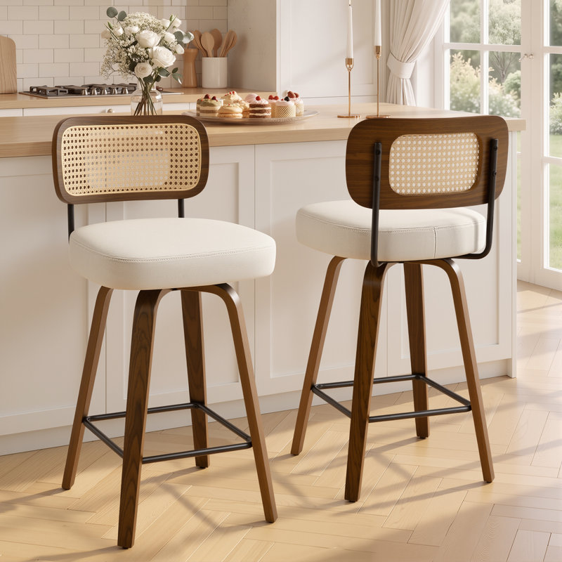 Lucania Swivel Upholstered Counter & Bar Stool, White, Counter Stool (26" Seat Height), Brown