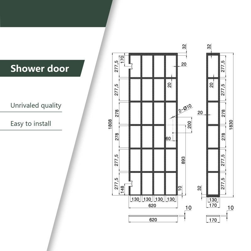 Porte de douche sans cadre avec panneau fixe l 34 "x H 72"