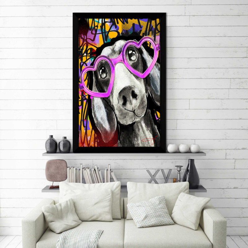 Daschund (vertical) par By Jodi - impression, Cadre noir, H 49,5 po x l 33,5 po x P 1 po