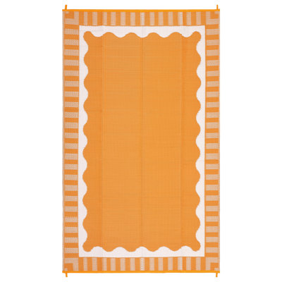 Scalloped Outdoor Rug with Portable Bag for Backyard Deck Beach Camping