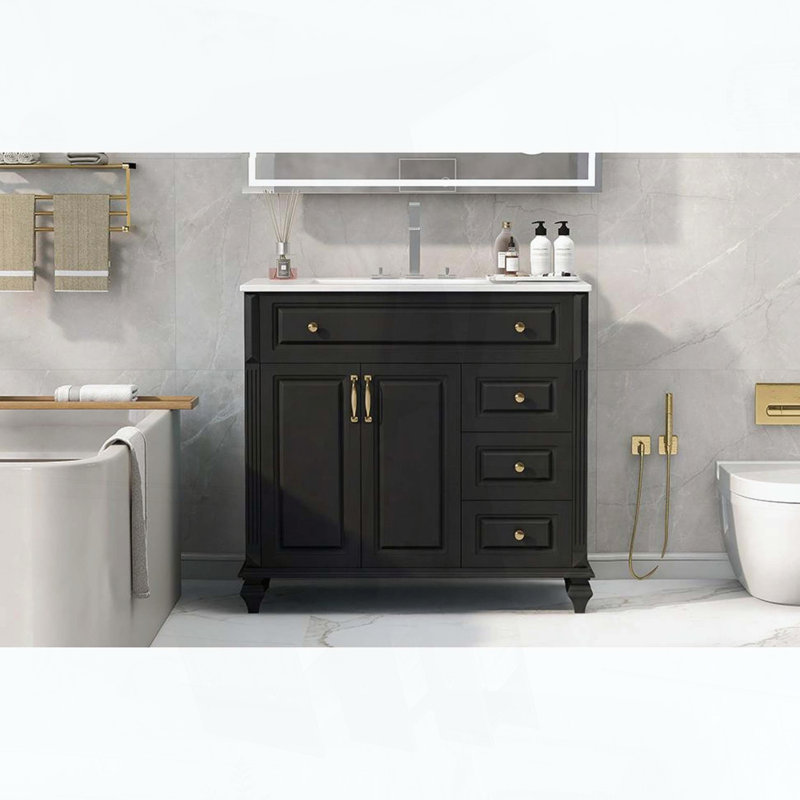 Meuble-lavabo de salle de bain de 36 pouces avec lavabo, Black, 36"W