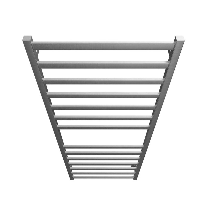 Chauffe-serviettes électrique mural 24 po x 60 po Kontour - nickel brossé, câblé, rails carrés, H 60 po x l 24 po x P 4 po