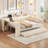 Beige Full Size Upholstered Bed With Built - In Storage Shelves And Charging Station, Trundle For Friends Platform Shelves, Desk, Station Twin Trundle, Comfortable Velvet Upholstery, Ample Storage,-1032433224