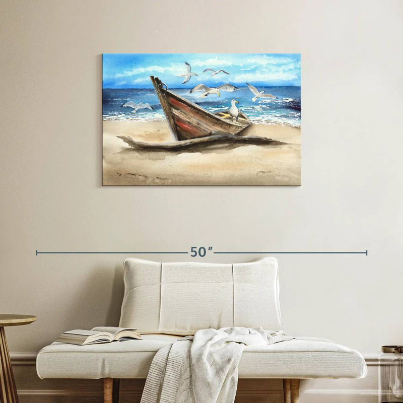 Mouettes et bateau Mehar, H 24 po x l 36 po