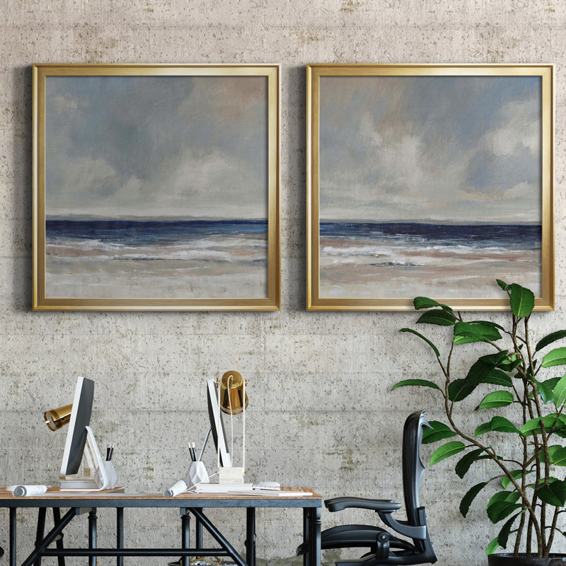 «Distant Land I», ensemble de 2 reproductions d'art encadrées, H 34,5 po x l 69 po x P 1,5 po, Toile encadrée dorée