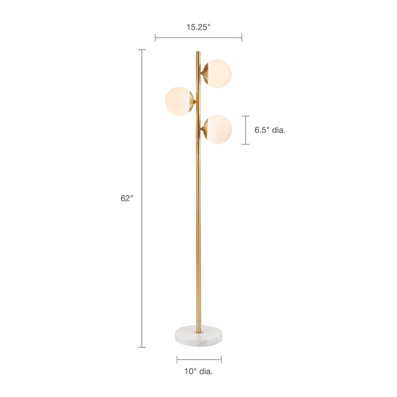 Lampe sur pied à 3 globes Everly Quinn Lindy avec base en marbre
