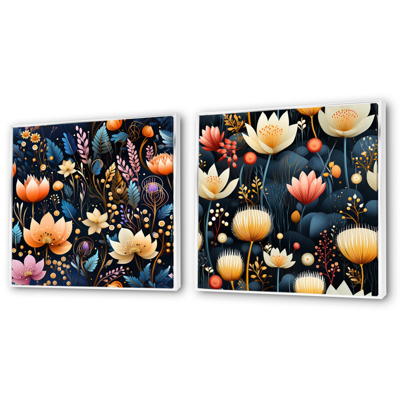 Eloan - Ensemble de 2 impressions murales florales, Cadre blanc, H 36 po x l 73 po x P 1,5 po