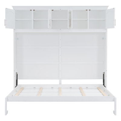 Lit escamotable double pleine grandeur avec armoires supérieures, lit escamotable peu encombrant pour chambre d'amis et bureau personnel