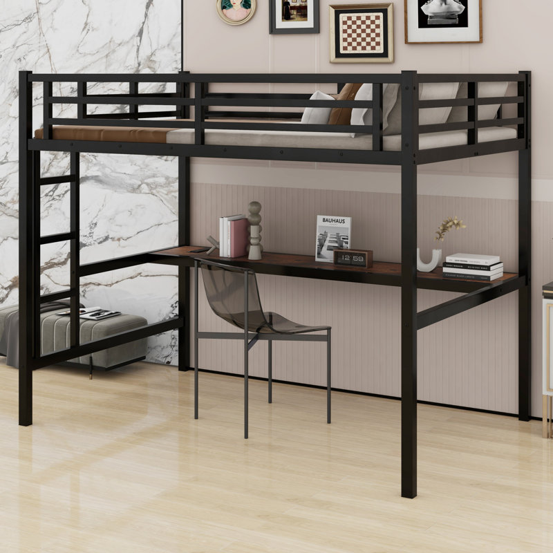 Metal Loft Bed With Power Outlet And LED Lighted