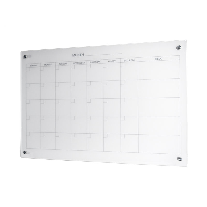 Ultra White 24" x 36" Magnetic Glass Dry Erase Calendar Board