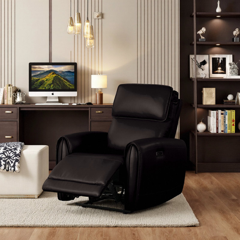 Fauteuil inclinable électrique moelleux avec chargement USB | Accoudoirs profilés contemporains et confort sans effort, Noir