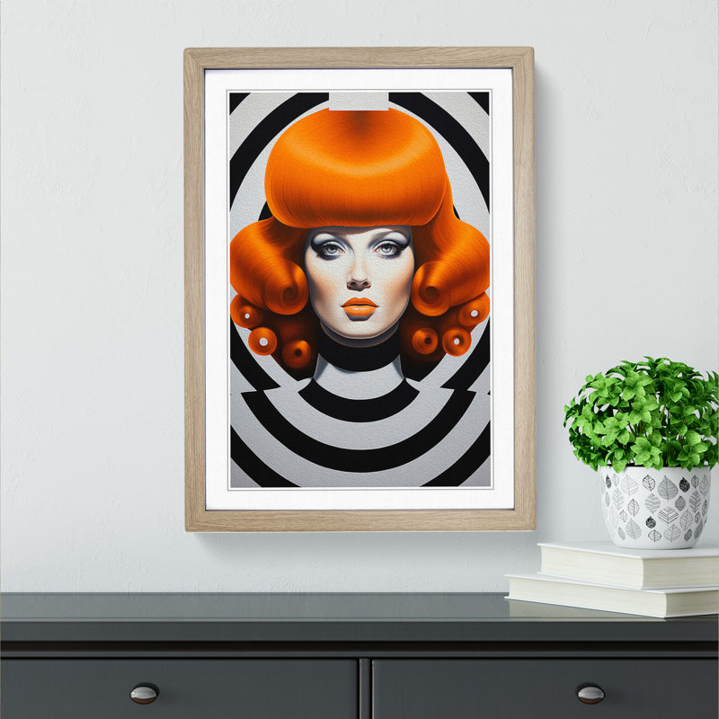 Woman With Curls Op No.2 - Single Picture Frame Print on Wood, 46cm H x 34cm W x 2cm D, Oak