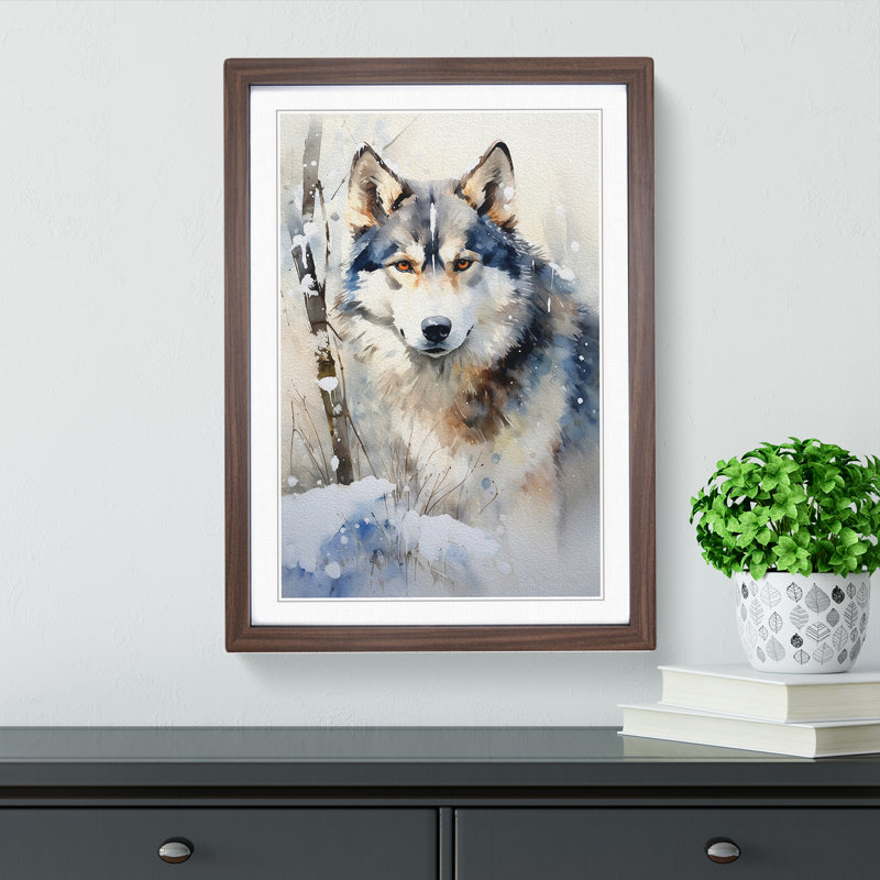 Husky Informel - Single Picture Frame Print on Wood, Walnut, 64cm H x 46cm W x 2cm D