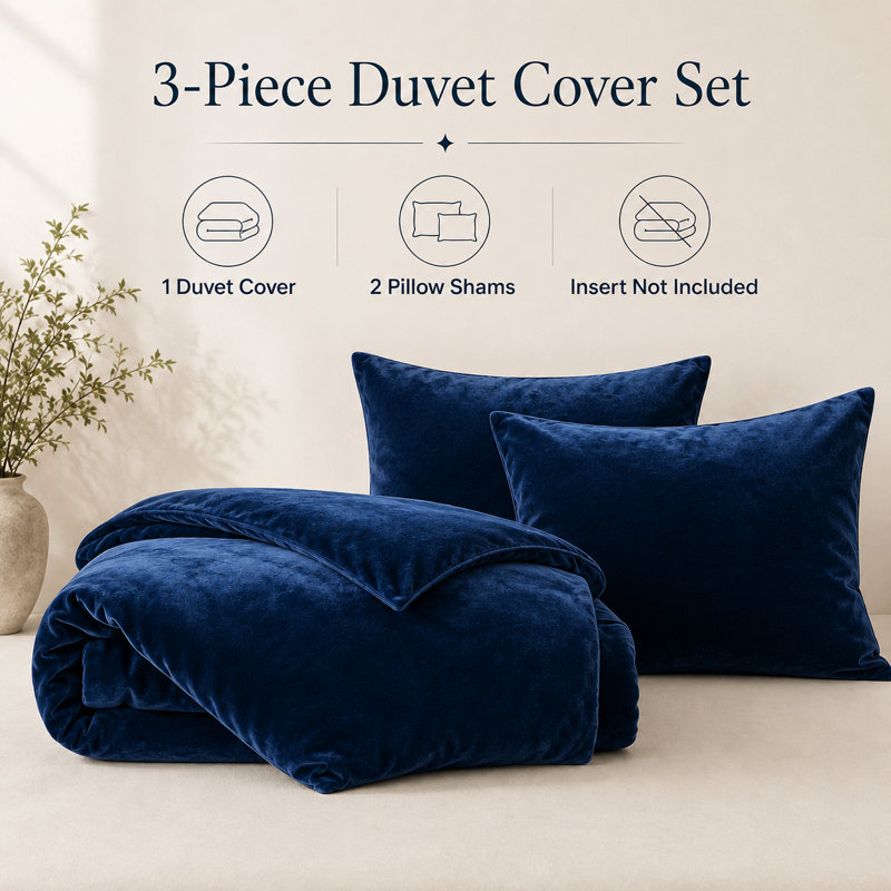 Ensemble de housse de couette en velours 3 pièces Housse de couette de luxe, Marine